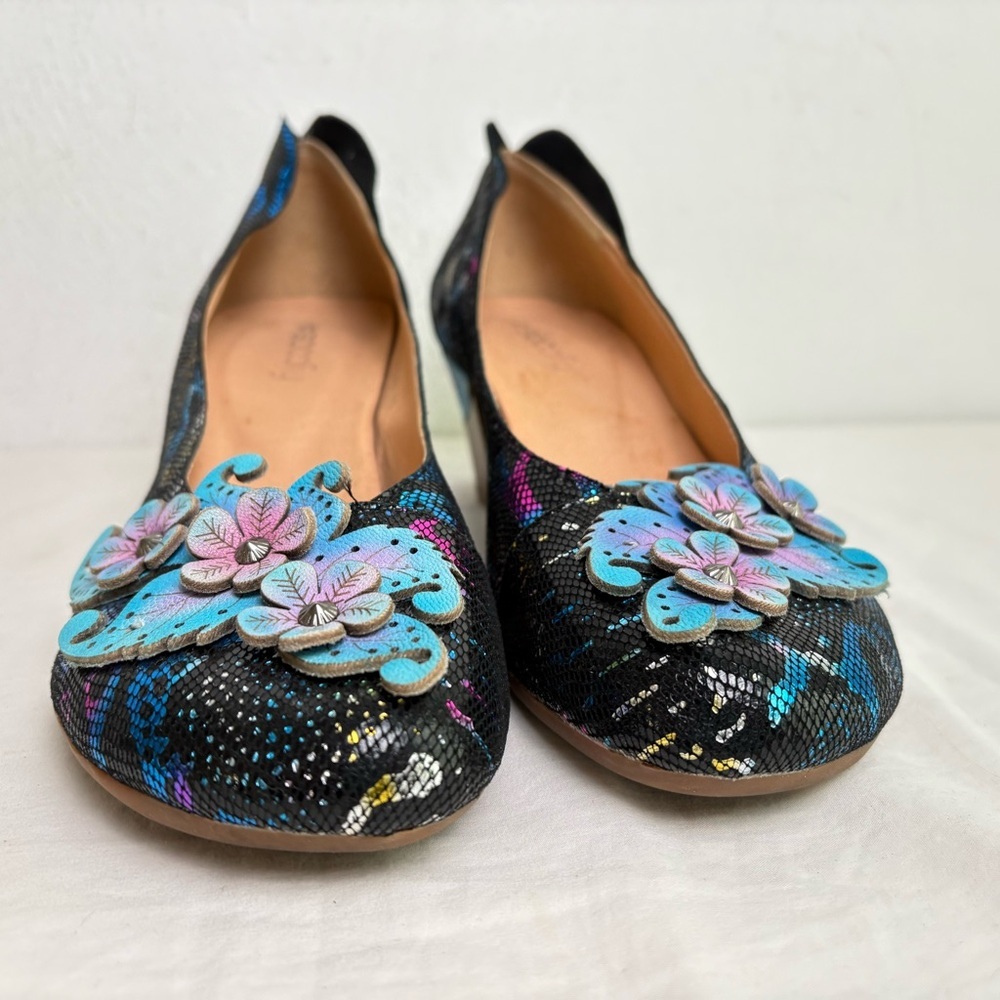 SOCOFY Leather Metallic Floral Applique Snakeskin Pump Heels Artsy 41 (10-10.5) - Picture 10 of 16